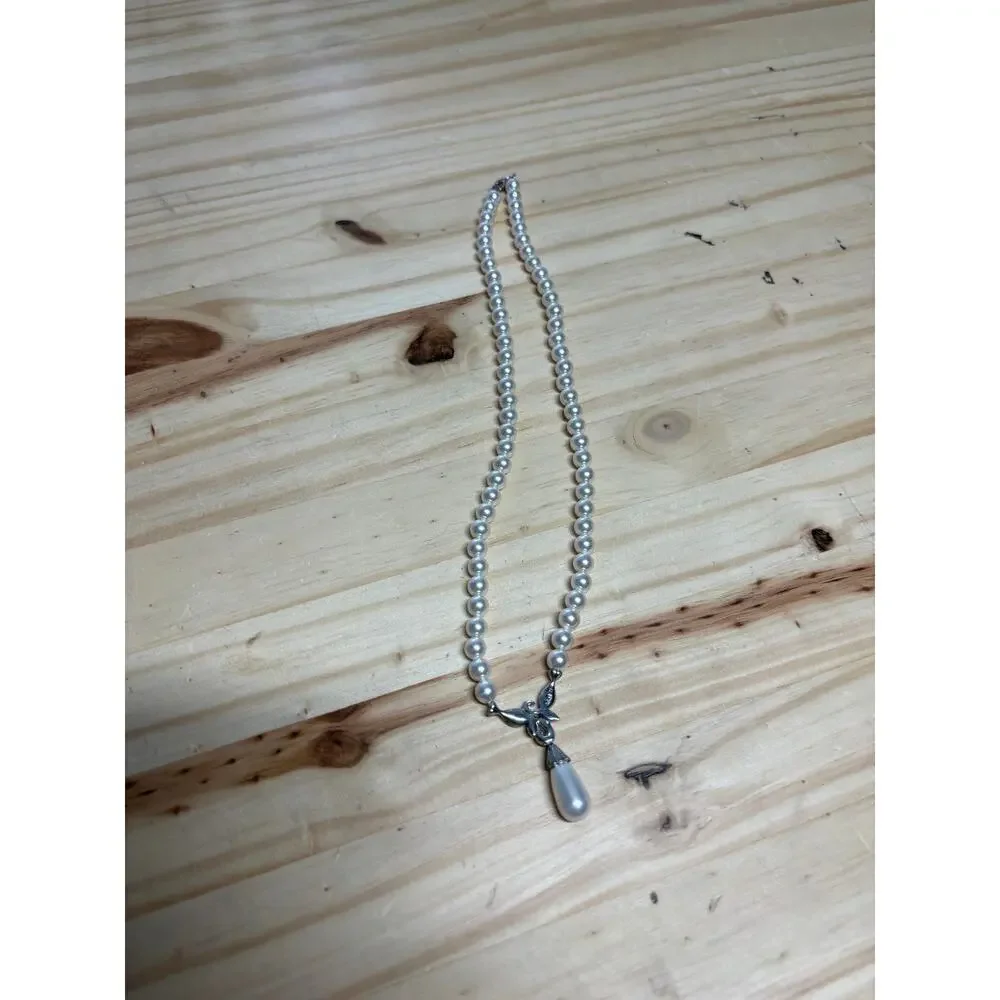 Vintage Faux Pearl CZ Sterling Silver Necklace 925 AU